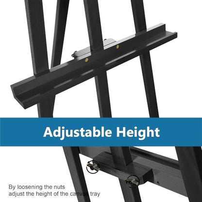 A - Frame Wooden Display Easel - Adjustable Lyre Beechwood Studio Easel Stand Holding Canvas Up to 90", Inclinable Artist Floor Painting Easel for Artwork Painting, Black - color: Black