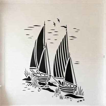 TIAMECH A4 Reusable Sailboat Stencil for Painting | Nautical Navy Sail Seagull Layering Template, DIY Wall Art, Wood Furniture, Scrapbook & Crafts (8.3x11.7inch) - style: Sailing