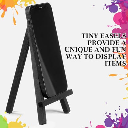 Chuangdi 12 Pieces 6.3 Inch Black Mini Wood Display Easel, Holder for Small Canvases, Cards, Photos, Notices, Etc - size: 6.3 Inch