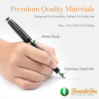 FPR Ambassador Ultra Flex Nib Fountain Pen Set, Black - Refillable Pen w/Cartridges & Converter - Calligraphy Pens for Writing, Journaling & Gifting - Luxury Pens For Smooth Strokes - color: Black