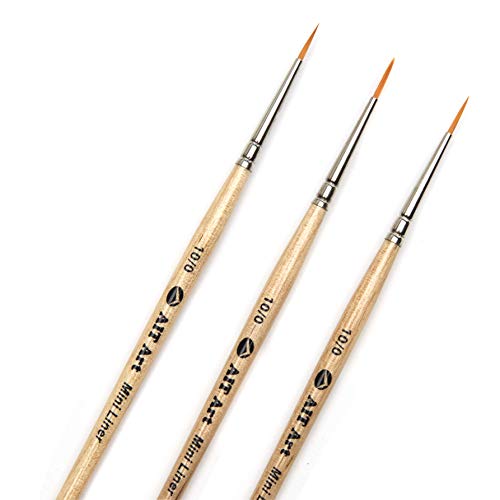 AIT Art Mini Liner Detail Paint Brushes, Size 10/0, Pack of 3, Handmade in USA for Trusted Performance Painting Small Details with Oil, Acrylic, and Watercolors - size: 10/0