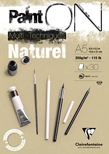 Clairefontaine Paint'On A5 Multi-Technique Naturel Pad, 250 g, 30 Sheets - color: Naturel, size: A5