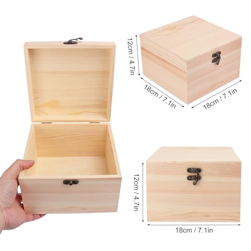 GNIEMCKIN 4 Pack Wooden Box, Unfinished Unpainted Wood Boxes for Crafts, DIY Projects, and Jewelry Storage (7.9x7.9x3.15 inch) - size: 4 Pack (7.9x7.9x3.15 inch)