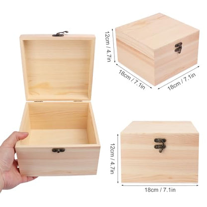 GNIEMCKIN 4 Pack Wooden Box, Unfinished Unpainted Wood Boxes for Crafts, DIY Projects, and Jewelry Storage (7.9x7.9x3.15 inch) - size: 4 Pack (7.9x7.9x3.15 inch)