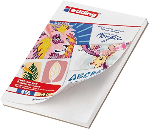 edding 30010 Postcard pad - White - 20 Sheets in A6 - Thick Painting Paper (300 GSM) - Canvas-Like Paper for Acrylic and Oil Paint, Acid-Free, Ideal for Professionals and Beginners - color: 03: A6 - White