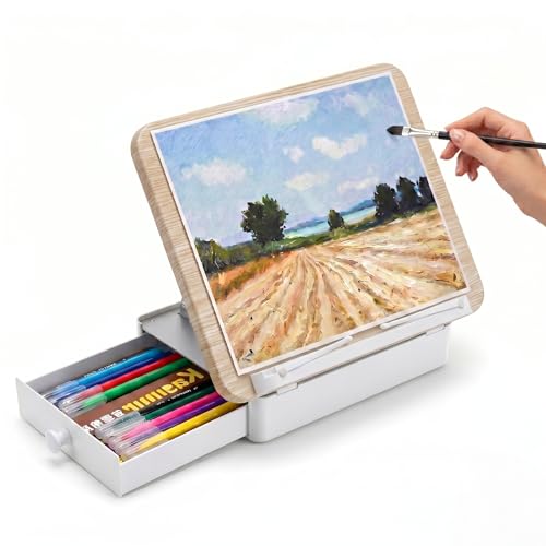 Tabletop Easel for Painting with Storage, Adjustable Wood Drafting Table Easel, 16.5"x11.8" Table Easel, Multi-Functional Desktop Drawing Board for Sketching, Watercolor, Reading (White Ash Effect) - color: White Ash Effect