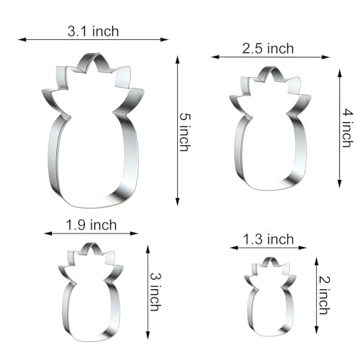 Pineapple Cookie Cutter Set - 5 inch, 4 inch, 3 inch, 2 inch - 4 Piece Fruit Cookie Cutters Shapes Biscuit Fondant Clay Molds - Stainless Steel