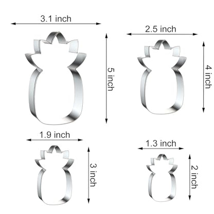 Pineapple Cookie Cutter Set - 5 inch, 4 inch, 3 inch, 2 inch - 4 Piece Fruit Cookie Cutters Shapes Biscuit Fondant Clay Molds - Stainless Steel