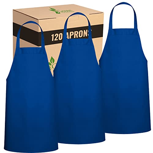 GREEN LIFESTYLE 120 Pack Professional Chef Apron – Grilling Aprons for Men, Waterproof Cooking Apron for BBQ, Work or Restaurant Use, Kitchen Aprons for Women – Royal Blue, No Pockets - color: Royal Blue, size: Pack of 120, No Pocket