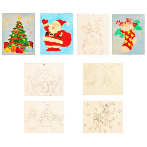 Piatoeke 16PCS 5.9×4.7in Unfinished Wooden Christmas Cutouts Board for Kids Painting, Wood Crafts DIY Fun Things to Paint and Hang (Christmas) - color: Christmas