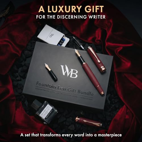Wordsworth & Black Fountain Pen Set, Luxury Bamboo Wood - Medium Nib, Extra FIne Nib, Gift Case; 25ML Black Ink Bottle, 6 Ink Cartridges, Refill Converter - Calligraphy, Writing [Violet Wood] - color: Violet Wood