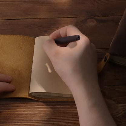 Pocket Notebook with Pen,Genuine Leather Journal Mini Notebook Small Unlined Notepad for Women Men