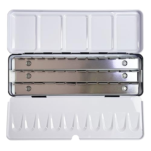 FCLUB Empty Watercolor Tin Palette for Holding 36 Half Pans or 21 Full Pans | Medium Metal Watercolor Palette, Folding Paint Tray with Lid, Paint Refills, Color Mixing, Art Painting, For Artists Travel - style: Empty Tin Box (36)