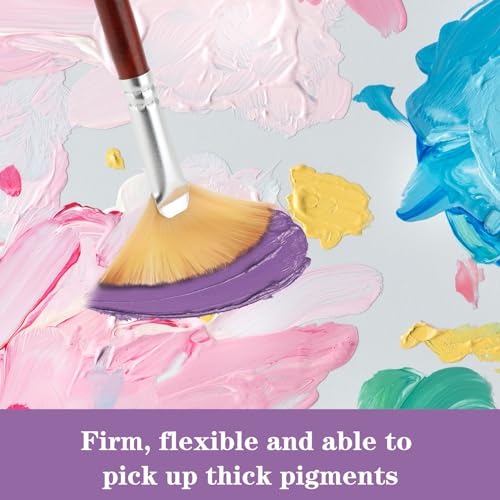 Prasacco 6 Pieces Artist Fan Paint Brush Set, Professional Acrylic Paint Brushes with Nylon Hair DIY Craft Long Wood Handle Fan Paint Brushes for Acrylic Watercolor Oil Painting, Rock Painting