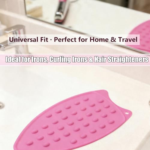 LeLehome Silicone Iron Rest Pad, Heat Resistant Non-Slip Hot Iron Mat for Ironing Board and Sewing Work, Protective Surface for Tableware and Curling Irons, Red - color: Pink
