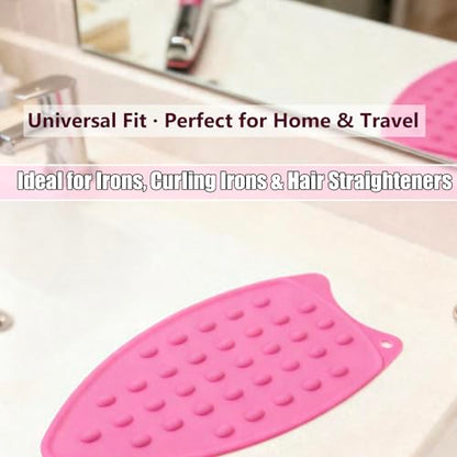 LeLehome Silicone Iron Rest Pad, Heat Resistant Non-Slip Hot Iron Mat for Ironing Board and Sewing Work, Protective Surface for Tableware and Curling Irons, Red - color: Pink