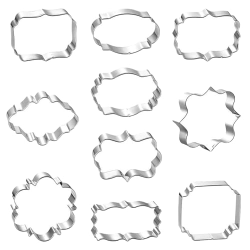 10 Piece Plaque Cookie Cutter Set, Assorted Shapes Stainless Steel Frame Cookie Cutters,Biscuits and Dough, Ideal for Wedding Holiday Birthday Party Baking Decorations and DIY Crafts