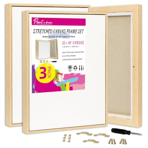 3 Pack 12 x 16 inch Floater Frame Canvas –Gallery Wrapped Canvas Set with Cotton-Linen Blend (400 GSM), 15 oz Acid-Free, Warp Resistant, Strong Three-dimensionality, Ready to Hang for Oil and Acrylic - size: 3pk - 12x16"