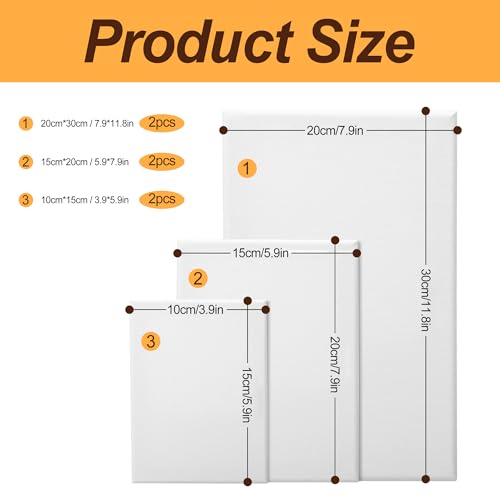 6-Piece Canvas Set for Painting – 11.8x7.9”, 7.9x5.9”, 5.9x3.9”, 7.9x7.9”, 5.9x5.9”, 3.9x3.9” Stretched Canvas Panels – White Artist Canvas Boards for Oil, Acrylic & Craft Painting (Model B) - size: Model B
