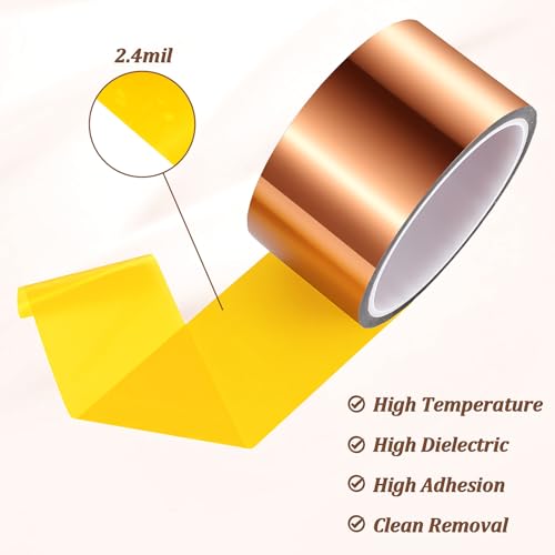 3 Rolls 50mm x 33m Total 324ft Polyimide High Temp Tape - 500°F Heat Resistant, No Residue Adhesive for Sublimation, 3D Printing, Soldering & Electronics