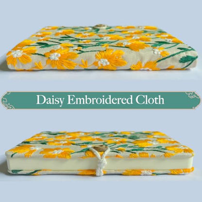 Daisy Gift, Flower Journal, Embroidered Notebook, Beautiful Journals for Women, Notebook 8"x6", Hardcover, Lay Flat, A5 Sketchbook, Unlined Notebook, Writing Journal, Yellow Daisy - color: A5-Button-Yellow, style: Plain