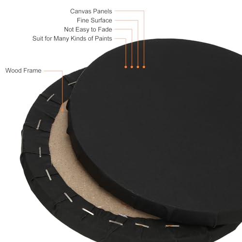 PATIKIL Paint Canvases for Painting, 2 Pack 12 Inch Round Wood Frame Stretched Blank Art Canvas Board Panels for Acrylic, Oil, Tempera Painting, Black - size: 12 Inch