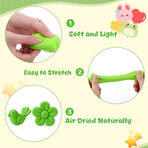VioraWhite 40 Pcs 21oz Air Dry Clay Bulk Modeling Ultra Lightweight Foam Modeling Clay for Kids Adults DIY Crafts Party Arts and School Project Gifts Supplies(Green) - color: Green