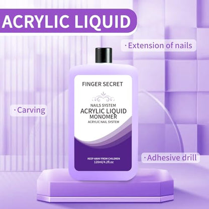 Acrylic Liquid Monomer 120ml/4.2fl.oz,Nail Liquid Monomer for Acrylic Powder Nails Extension Acrylic Nail Kit - color: 120ml set