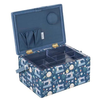 Hobby Gift Medium Sewing Box Organiser, Fabric Covered Storage Box with Handle, Internal Tray, Pin Cushion and Pocket for Sewing, Quilting and Knitting Supplies - color: Sewing Machines