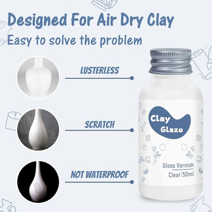 Air Dry Clay Glaze, Clay Varnish for Air Drying Clay, Clear Acrylic Varnish for Craft Pottery Waterproof & Gloss Finish - size: 50ml Gloss