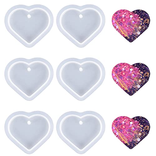 Weenkeey 6 Pcs Heart Shape Resin Mold Keychain Charms Silicone Jewelry Casting for DIY Craft Pendant Necklace - Love Heart Epoxy