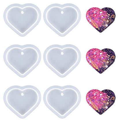 Weenkeey 6 Pcs Heart Shape Resin Mold Keychain Charms Silicone Jewelry Casting for DIY Craft Pendant Necklace - Love Heart Epoxy