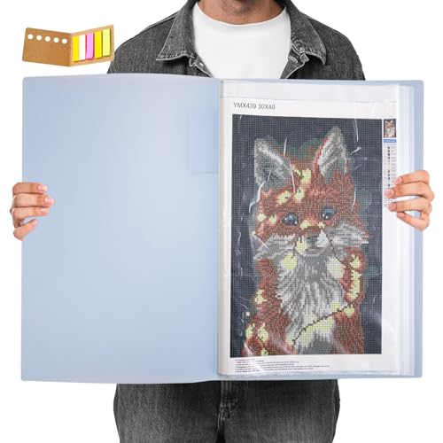 A3 Diamond Painting Storage Book Containers,Portfolio Folder for Artwork,Art Portfolios 60 Pages Pocket with Index Stickers,11.8 x 16.5 inch Clear Protector for Diamond Painting,Artwork(Blue) - color: Blue-60 Sleeves