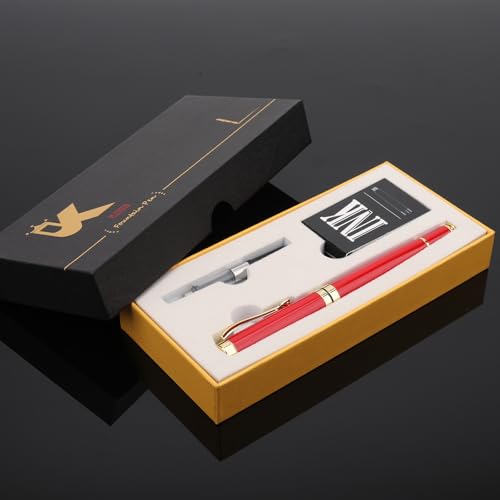 Tiankool Luxury Fountain Pen,Fine Nib, Exquisite Pen Gift Set for Men&Women-Includes 10 Ink Cartridges&Ink Converter- Nice Pens - Red - color: Red