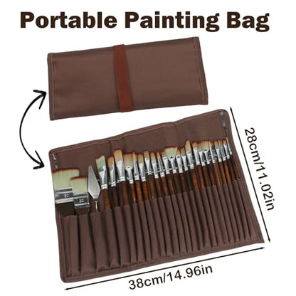 25pcs Paint Brush Set, Acrylic Paint Brushes, Professional Artist Series with Paint Spatula and Cloth Roll for Acrylic Painting, Oil, Watercolor, Gouache Face Painting, Complete Range of Sizes