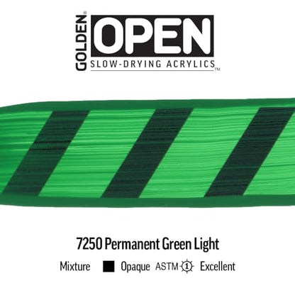 GOLDEN OPEN Slow-Drying Acrylics, Permanent Green Light, 2 fl oz. tube, Professional Acrylic Paint, Opaque - color: Permanent Green Light, size: 2 Fl Oz (Pack of 1)