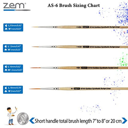 ZEM Brush Golden Synthetic Long Script Liners Artist Paint Brushes Sizes 20/0, 10/0, 5/0, 0
