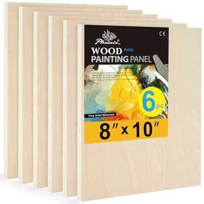PHOENIX Unfinished Wood Panel - Wood Canvas for Painting - 8x10 Inch / 6 Pack Birchwood 3/4" Deep Cradled Wooden Board for Crafts, Wood Burning & Pouring Art
