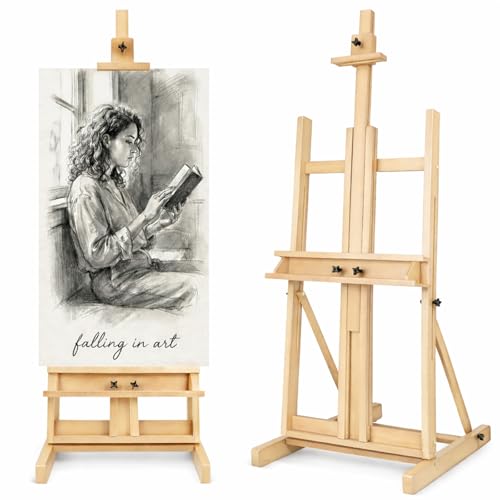 Falling in Art Large H-Frame Studio Easel, Solid Beechwood Easel Stand for Painting, Artist Canvas Easel Stand for Display, Holding Canvases up to 78 Inches, Natural - style: Natural