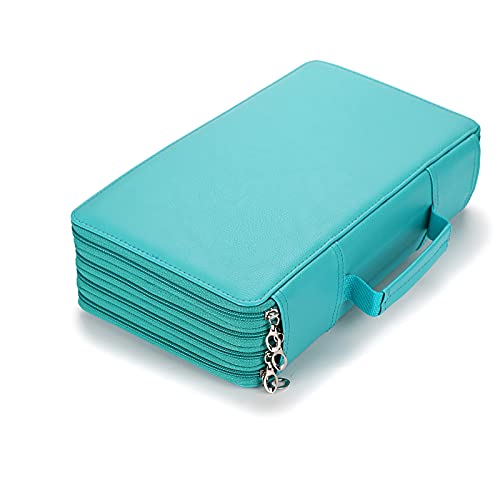 BTSKY 300 Slots Colored Pencil Organizer - Deluxe PU Leather Pencil Case Holder with Handle Strap Pencil Box Large for Colored Pencils Watercolor Pencils Green - color: Green