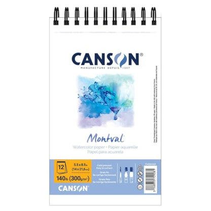 Canson Montval Watercolor Paper, 5.5" x 8.5", White, 12 Sheets/Pad, 12 Pads | Artist Series, Cold Press, 140 lb. (300gsm), Top Wire Bound, Class Pack, 144 Sheets Total - size: 5.5" x 8.5" (12-Pack), style: 5.5" x 8.5" Top Wire