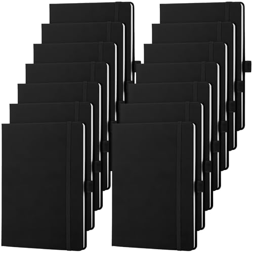 Laumoi 14 Pack Hardcover Journal Notebooks Bulk Journaling Notebook Wide Ruled PU Leather Ruled Lined Journals with Pen Holder for School Business Work Writing (Black,B5) - color: Black, size: B5