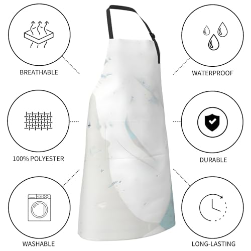 Round watercolor painting Heavy Duty Waterproof Apron with Pockets for AdultsResistant Grilling, Gardening, Painting - color: Blue and White Art