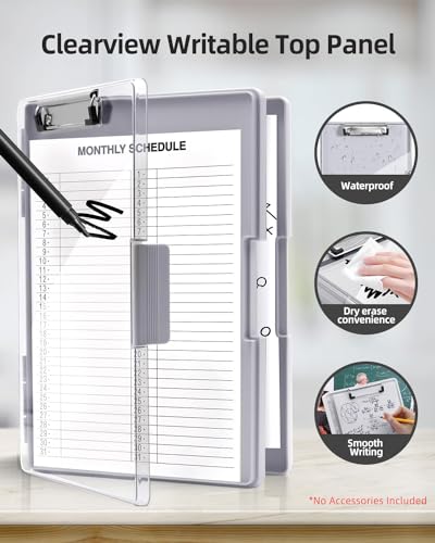 Clearview Clipboard with 2 Storage, Dry Erase 8.5x11 Heavy Duty ClipBoards - High Capacity Coaches Clip Board with Pen Holder - Side Opening Plastic Nursing Clip Case (Lvory) - color: Lvory