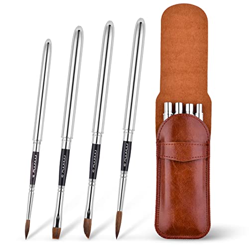 Kolinsky Sable Hair Round Watercolor Paint Brush 4Pcs Travel Set - Portable Compact Artist Brushes with Pocket for Art, Gouache, Acrylic, Oil Painting - color: Silvery-4