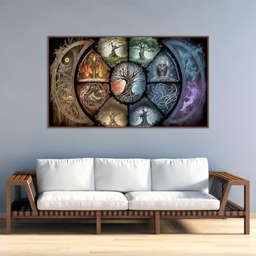 BOHADIY DIY 5D Diamond Painting Kits for Adults Diamond Art Large Size Tree of Life Abstract Tree Landscape Full Drill Crystal Rhinestone Embroidery Craft Kits for Home Wall Decor, 27.5X15.7 Inch