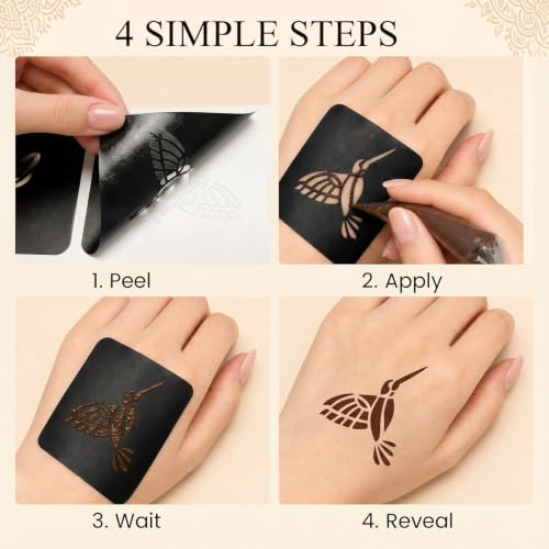 Koogel 281PCS Semi Permanent Tattoo, 12 Sheets Henna Women Tattoo Stencil Temporary Stickers for Face Paint Body Art - color: Black3