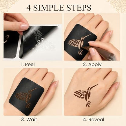 Koogel 281PCS Semi Permanent Tattoo, 12 Sheets Henna Women Tattoo Stencil Temporary Stickers for Face Paint Body Art - color: Black3