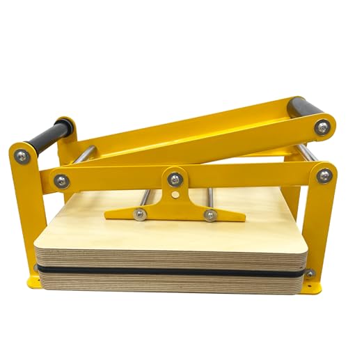 INTSPERMAI Wooden Lino Printing Hand Lever Press Machine, Block Printing Press, 4mm Thickness Yellow Stainless Steel Plate Frame,15''×15'', for Linoleum Block Printmaking