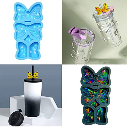 ✪ Holographic- Bow Straw Topper Silicone Mold Epoxy Resin Casting Mould for Decor